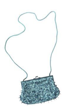 Vintage Inspired Beaded Sequined Evening Bag  Detachable Rope Strap Clutch